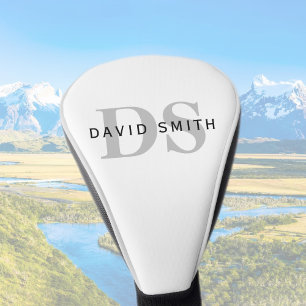Moderner Name und Monogramm Weiß Schwarz & Grau Golf Headcover