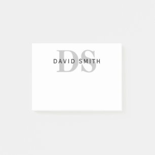 Moderner Name und Monogramm Weiß Schwarz & Grau Post-it Klebezettel