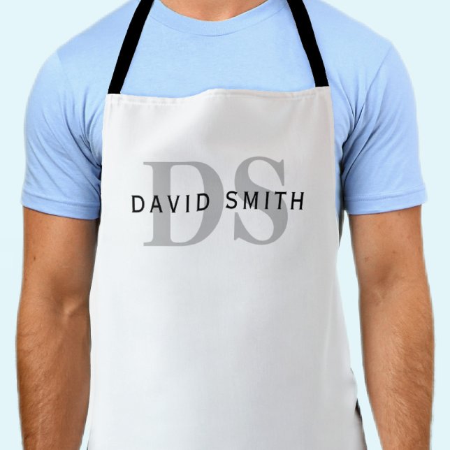 Moderner Name und Monogramm | Weiß Schwarz & Grau Schürze (Von Creator hochgeladen)