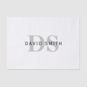 Moderner Name und Monogramm Weiß Schwarz & Grau Seidenpapier
