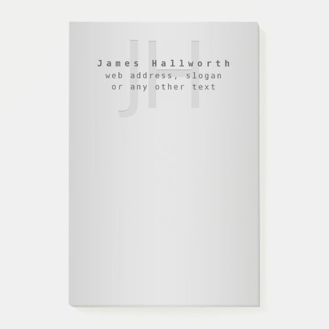 Moderner Name und Slogan | Grau Gradient Post-it Klebezettel (Vorderseite)
