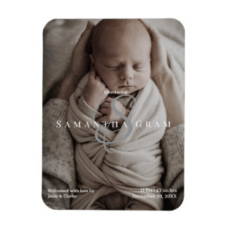 Moderner Namensmonogramm Neugeborenen-Foto Magnet