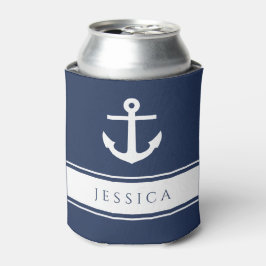 Moderner Nautic Anchor Individuelle Name Navy Blue Dosenkühler