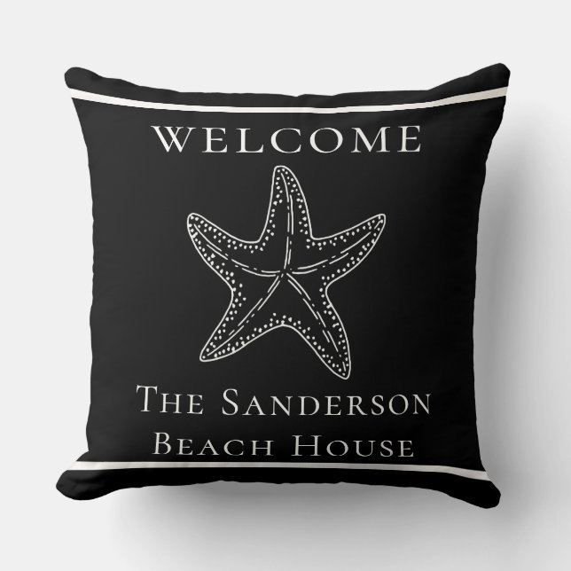 Moderner Nautic White Basic Black Starfish Kissen (Vorderseite)