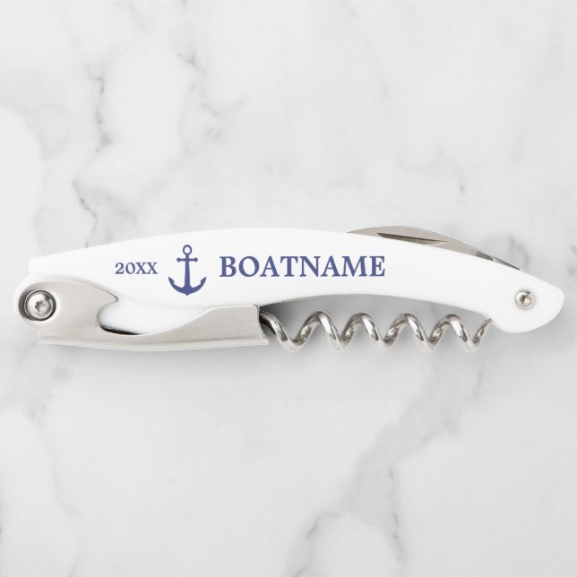 Moderner Nautical Anchor Blau-Weiß-Individuelle Na Kellnermesser (Vorderseite)