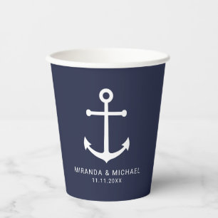 Moderner Nautical Navy Blue Anchor Wedding Paper C Pappbecher