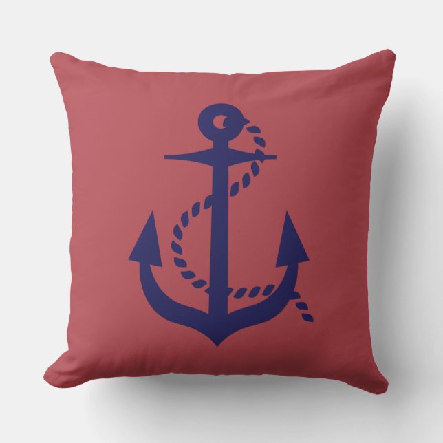 Moderner nautischer Anker Navy Blue und Red Kissen (Vorderseite)