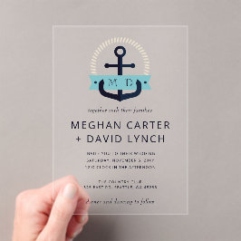 Moderner Navy Anchor Nautical Monogram Wedding Inv Acryleinladungen