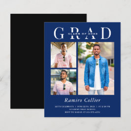Moderner Navy Blue 3 Foto Abschluss Einladung