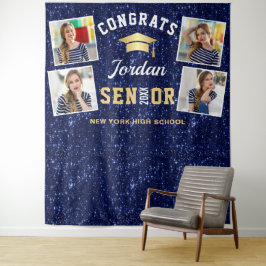Moderner Navy Blue Abschluss 4 Foto Stand Hintergr Wandteppich