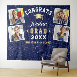 Moderner Navy Blue Abschluss 4 Foto Stand Hintergr Wandteppich