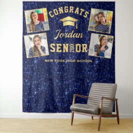 Moderner Navy Blue Abschluss 4 Foto Stand Hintergr Wandteppich