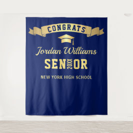 Moderner Navy Blue Abschluss Foto Stand Hintergrun Wandteppich