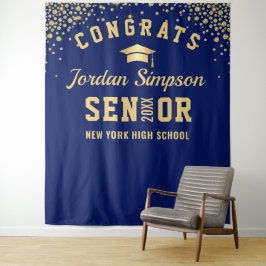 Moderner Navy Blue Abschluss Foto Stand Hintergrun Wandteppich