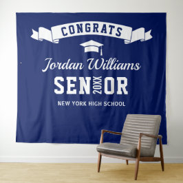 Moderner Navy Blue Abschluss Foto Stand Hintergrun Wandteppich