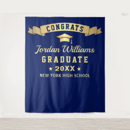 Moderner Navy Blue Abschluss Foto Stand Hintergrun Wandteppich