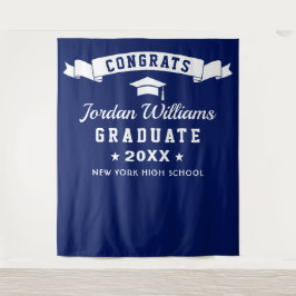 Moderner Navy Blue Abschluss Foto Stand Hintergrun Wandteppich