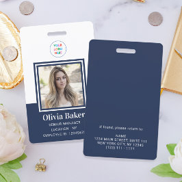 Moderner Navy Blue Foto ID Firmenlogos Mitarbeiter Ausweis