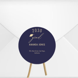 Moderner Navy Blue Gold Abschluss Runder Aufkleber