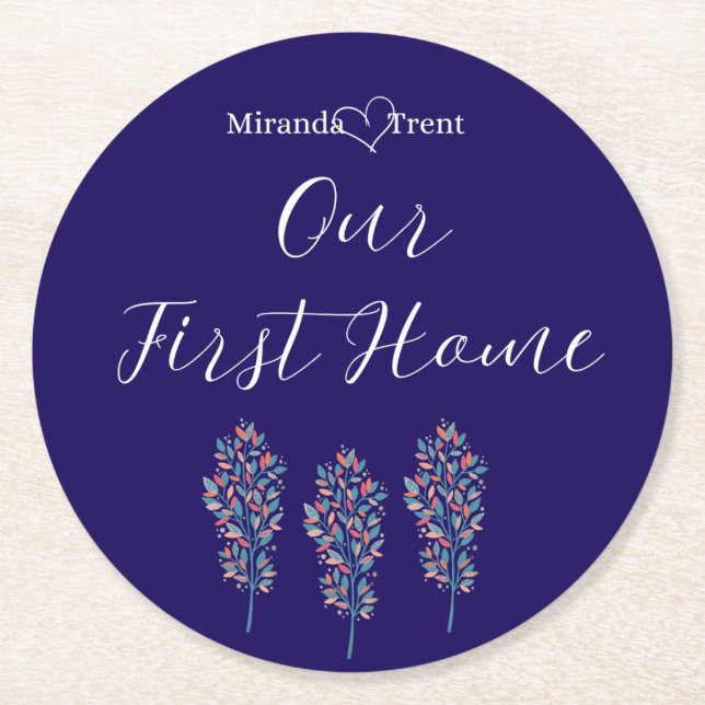 Moderner Navy Blue Housewarming Untersetzer (Vorderseite)