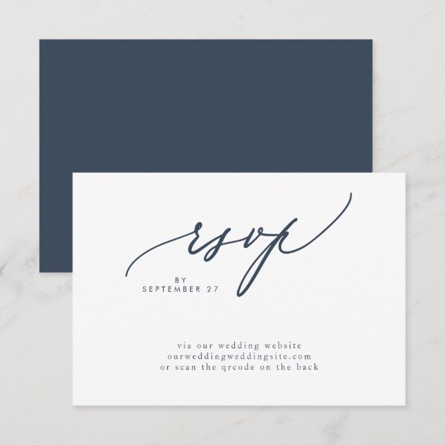 Moderner Navy Blue White Simple Wedding QR CODE RSVP Karte (Vorne/Hinten)