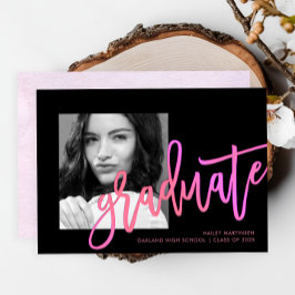 Moderner Neon Ombre Typografie Pink Foto Abschluss Einladung