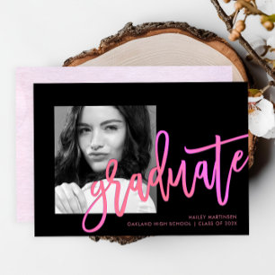 Moderner Neon Ombre Typografie Pink Foto Abschluss Einladung