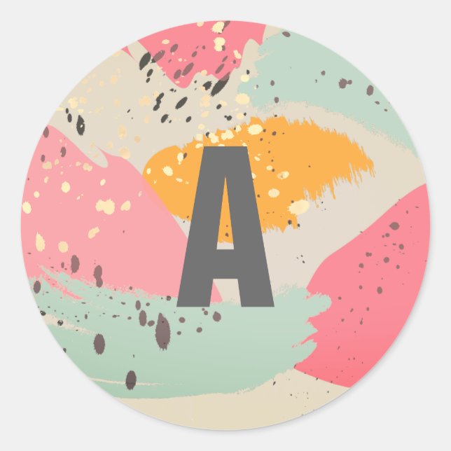 Moderner Neonrosa Pinselstrich Schlaganfälle Monog Runder Aufkleber (Vorderseite)