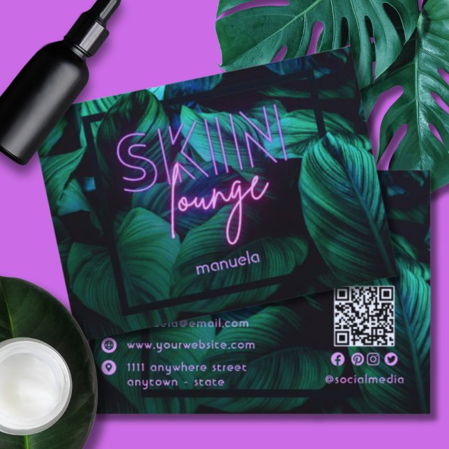 Moderner Neonrosa Skin Lounge QR-Code Beruflich Visitenkarte (Von Creator hochgeladen)