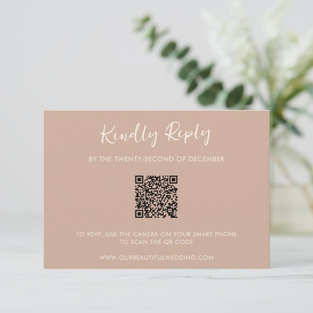 Moderner, neutraler QR-Code RSVP Karte (Stehend Vorderseite)