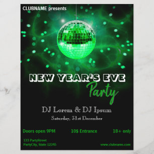 Moderner New Year's Eve Green Disco Ball Party Fly Flyer