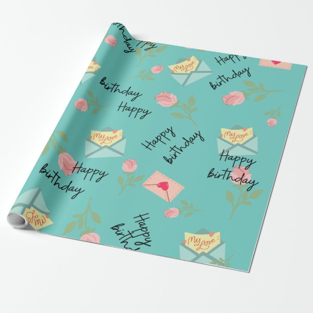 Moderner Niedlich-blauer Geburtstag Geschenkpapier (Ungerollt)