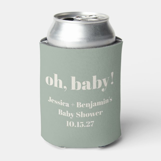 Moderner Niedlich Sage Green Baby Dusche Individue Dosenkühler (Kanne Vorderseite)