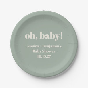 Moderner Niedlich Sage Green Baby Dusche Individue Pappteller