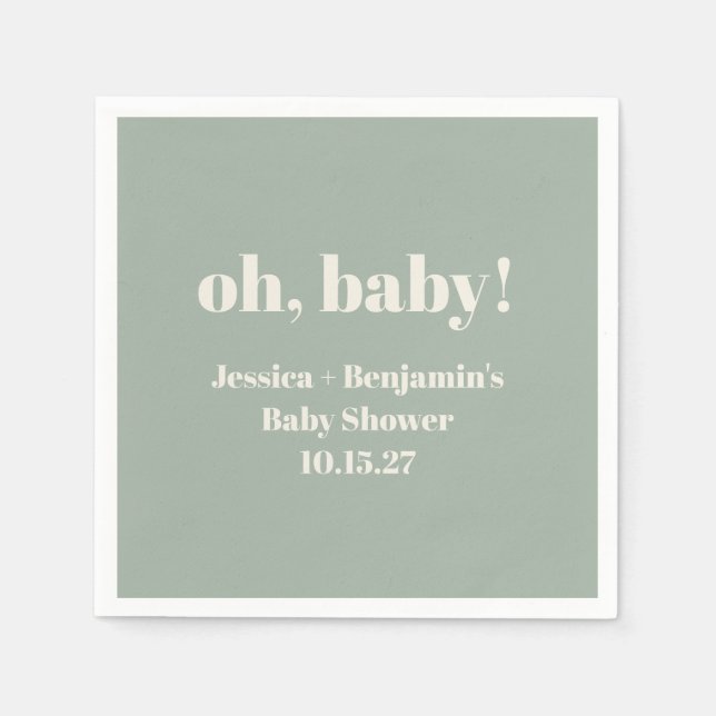Moderner Niedlich Sage Green Baby Dusche Individue Serviette (Vorderseite)