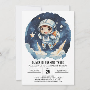 Moderner Niedlicher Astronautenjunge Einladung