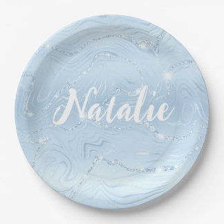 Moderner Niedlicher blauer Glitzer Personalisierte Pappteller