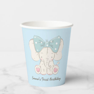 Moderner Niedlicher Elefant erster Geburtstag Pappbecher
