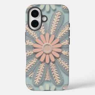 Moderner niedlicher gürtelblau-rosa Blumenzitat Te iPhone 16 Hülle