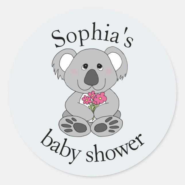 Moderner Niedlicher Koala Bären Cartoon Name Baby  Runder Aufkleber (Vorderseite)
