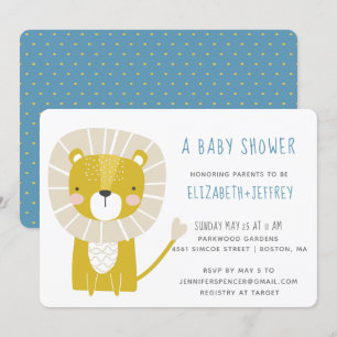 Moderner Niedlicher Lion Baby Boy Blue Yellow Einladung
