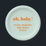 Moderner Niedlicher Mint Orange Baby Dusche Indivi Pappteller<br><div class="desc">Moderne Niedliche Minze Orange Babydusche Individuelle Name Teller</div>