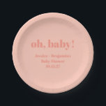 Moderner Niedlicher Peach Baby Dusche Individuelle Pappteller<br><div class="desc">Moderne Niedliche Peach Baby Dusche Individuelle Name Papierfächer Teller</div>