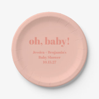 Moderner Niedlicher Peach Baby Dusche Individuelle Pappteller