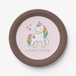 Moderner Niedlicher Regenbogen Unicorn mit Glitzer Pappteller