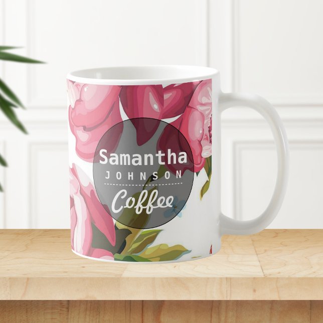 Moderner niedlicher rosa personalisierter mit kaffeetasse (Von Creator hochgeladen)