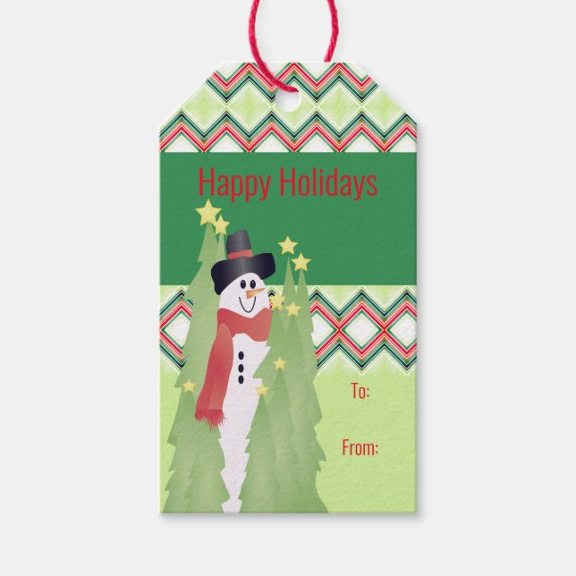 Moderner Niedlicher Schneemann Geschenkanhänger (Vorderseite)