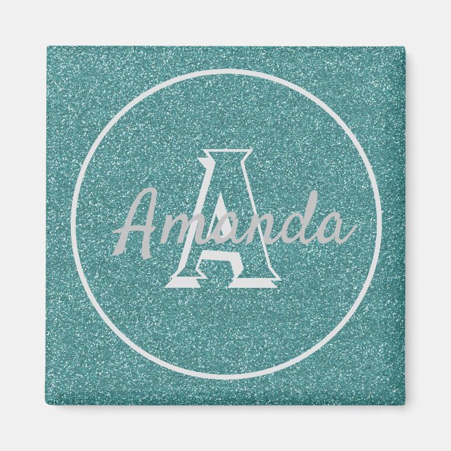Moderner Niedlicher Trendy Aquamariner Glitzer Nam Magnet (Vorne)