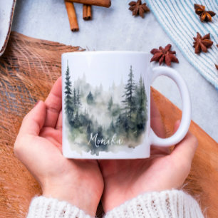 Moderner Niedlicher Wasserfarbenfroher Pinienwald Zweifarbige Tasse