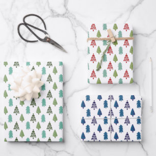 Moderner Niedlicher Weihnachtsbaum Geschenkpapier Set